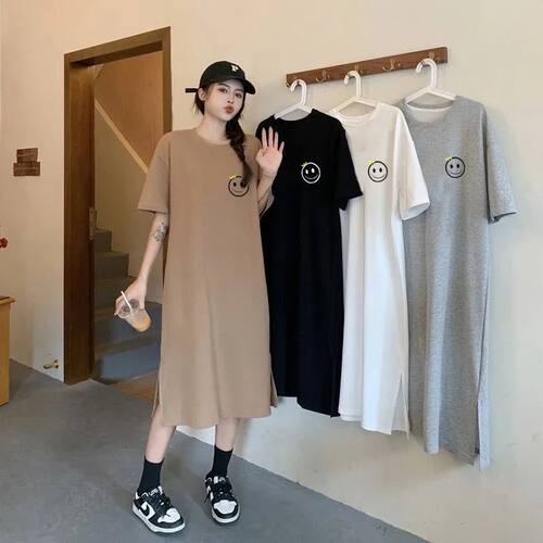 Plus Size Loose Short Sleeved Dress Women Korean Style Comfo