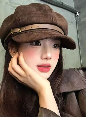Personality British Style Pu Leather Beret Belt Buckle Brown