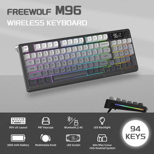 M96 Wireless Gaming Keyboard Creamy Membrane with Rainbow Ba
