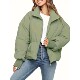 Oversized Zip Cropped Jacket Thickened Green Puffer Army