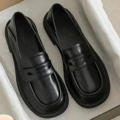 Luxury Black Leather Women Loafers Platform Slip on Shoes fo