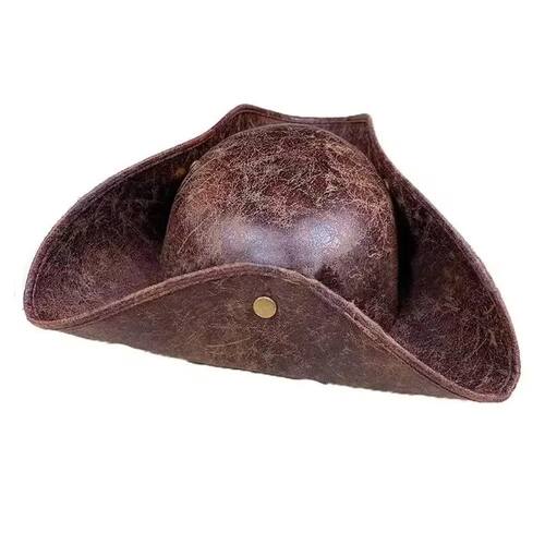 Faux Leather Pirate Hat Brown Captain Hat Vintage Button Mas