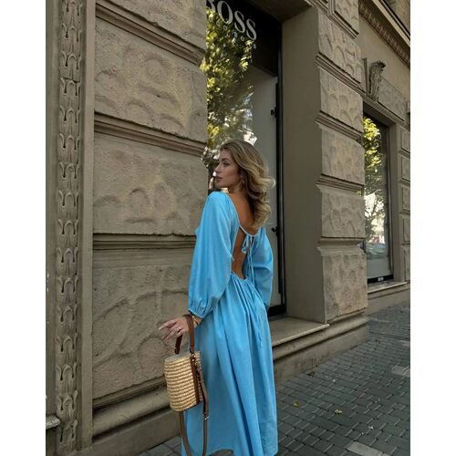 2026Spring Summer V Neck Backless Lace Up Dress Women Lanter