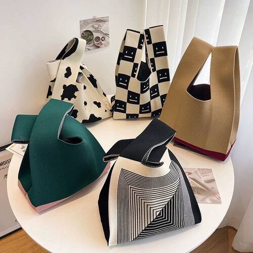 Handmade Knit Handbag Women Mini Knot Wrist Bag Fashion Casu