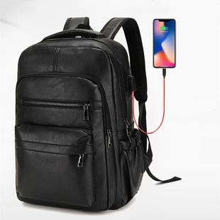 High Quality USB Charging Backpack Men PU Leather Bagpack La