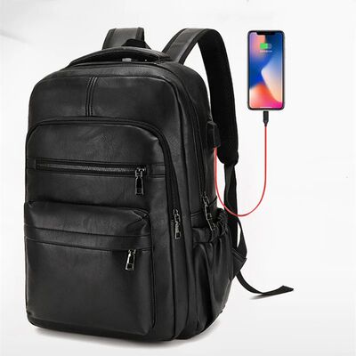High Quality USB Charging Backpack Men PU Leather Bagpack La
