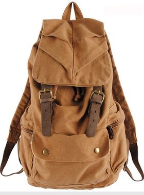 Fashion Vintage Leather military  Backpack Men School Bag dr