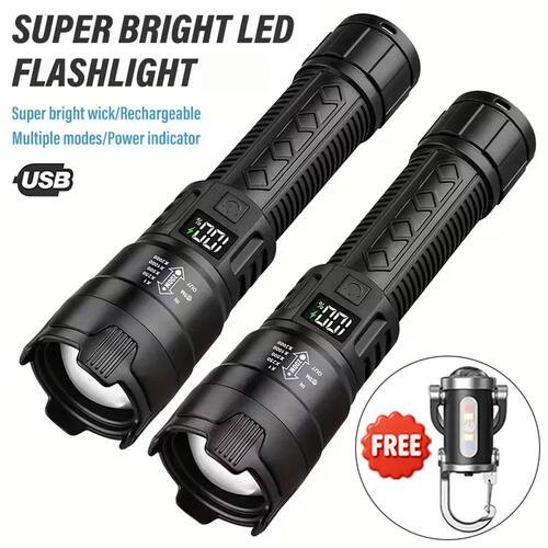 Super Bright LED Flashlight USB Rechargeable Torch with Disp