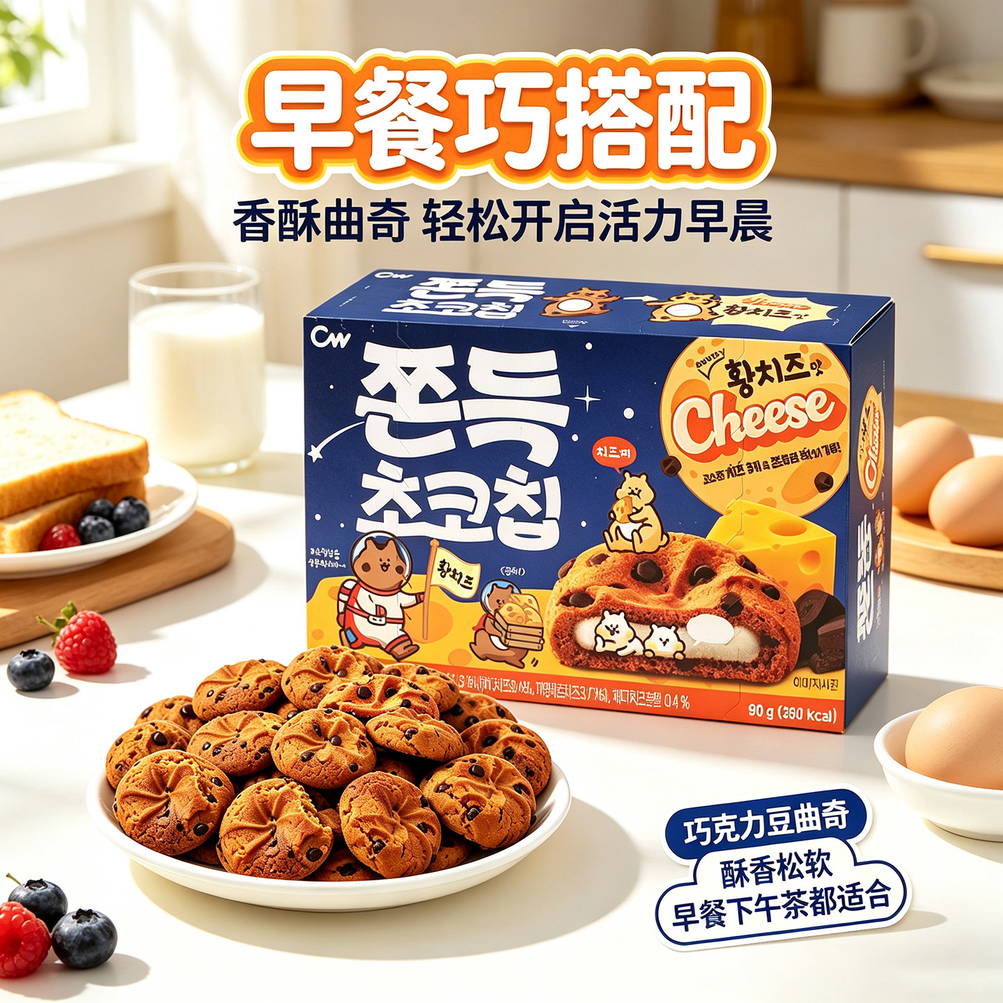 韩国进口CW青右打糕奶酪味软曲奇糕点青佑巧克力味糯饼干零食品
