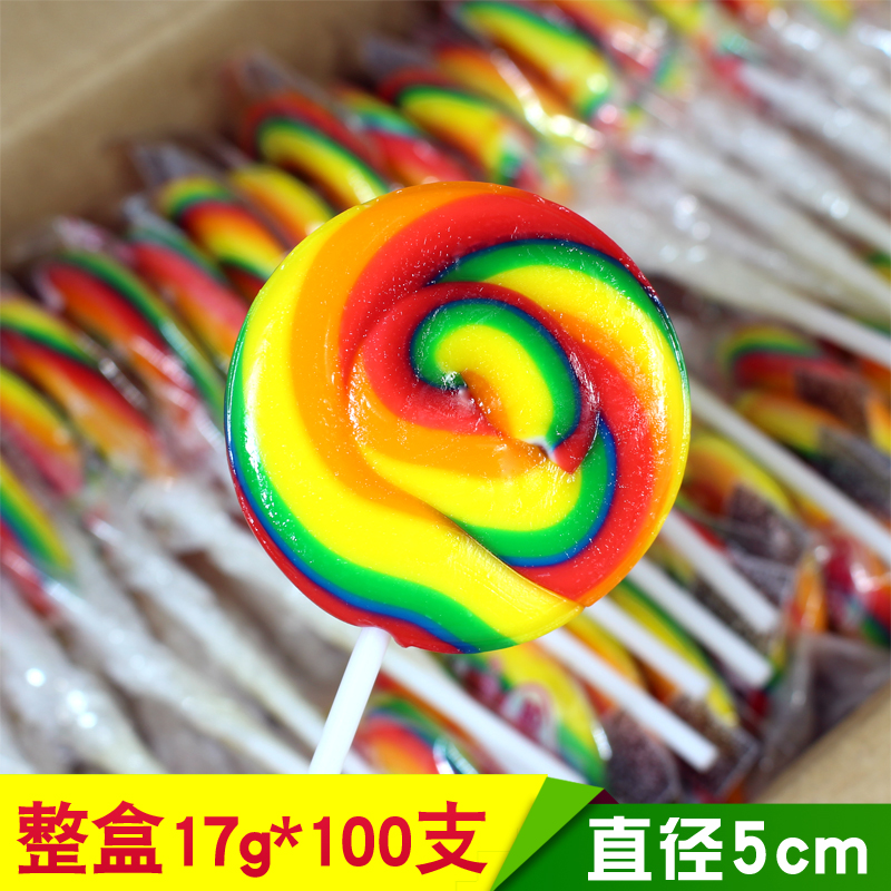 金稻谷彩虹棒棒糖波板糖17g*100支圆形五彩装饰糖果整箱零食小吃