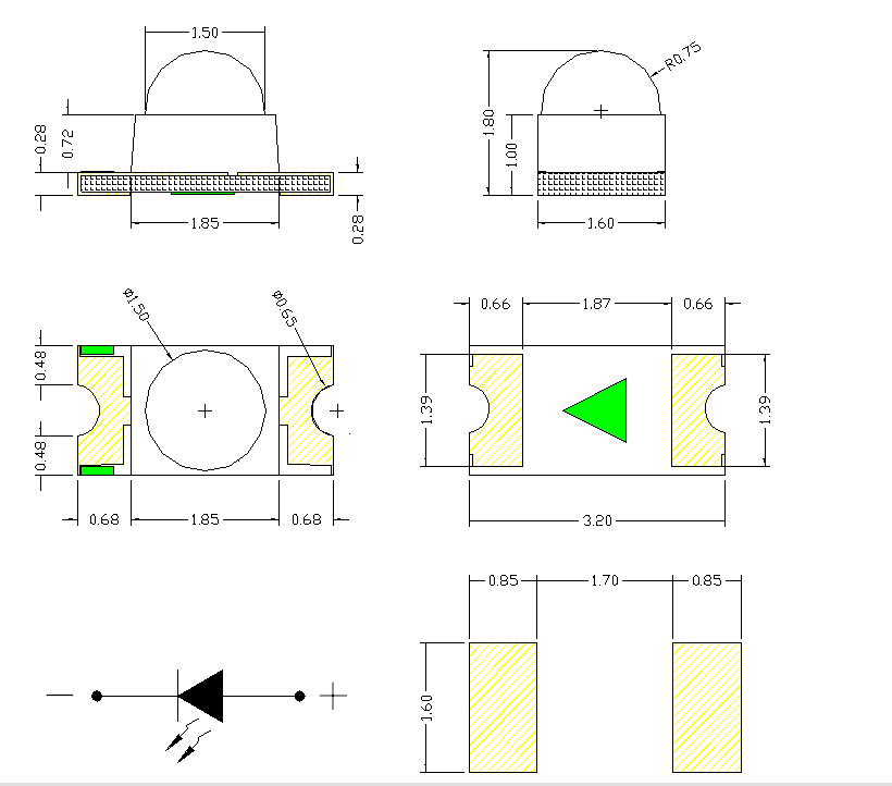 反编1206球头绿色LED贴片灯珠蓝色聚光3216透镜超高亮反贴凸头红