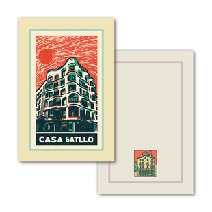 COLORMASH版画风格复古插画 西班牙巴特罗之家欧洲旅行纪念明信片