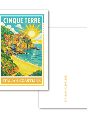 COLORMASH出品 MJ原创插画意大利海岸 五渔村 欧洲旅行纪念明信片