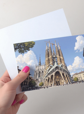 COLOR MASH原创插画 西班牙圣家堂大教堂明信片贺卡旅游纪念收藏