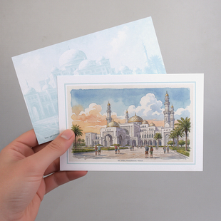 COLORMASH原创插画 漫画阿布扎比总统府 中东旅行纪念明信片贺卡