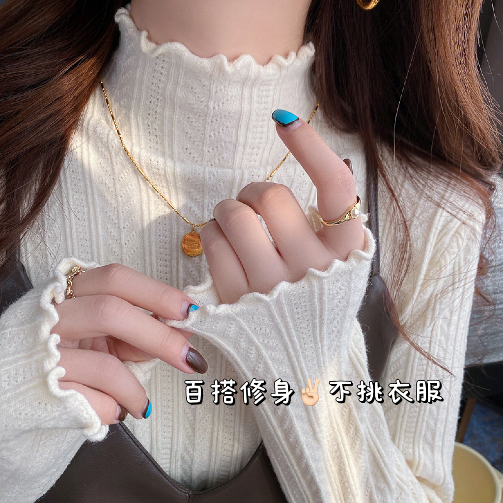 半高领木耳边针织上衣高级感毛衣