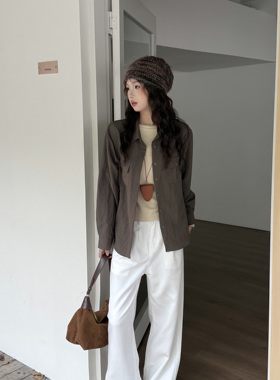 2025新款女装宽松慵懒风咖绿色工装衬衫上衣小个子设计感长袖外套