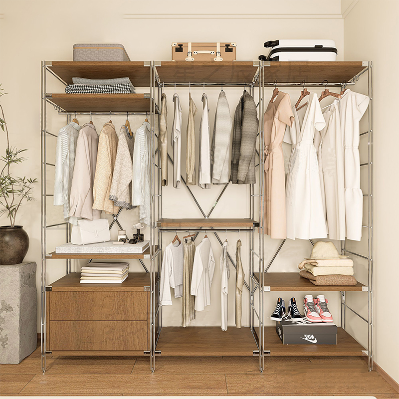 日式开放式衣柜卧室家用落地衣帽架衣服置物架衣帽间挂衣架组合架