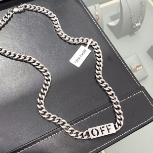 情侣礼物 OFF方牌吊坠古巴扁链男女项链时尚 CELIE KALIRA嘻哈个性
