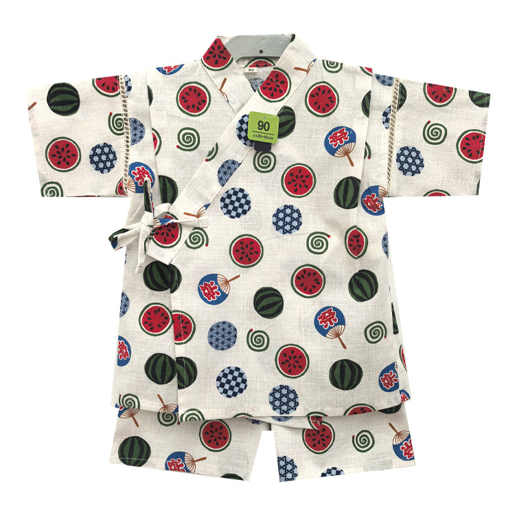纯棉竹节棉 日本男童和服套装短袖宝宝家居服汗蒸睡衣演出小西瓜