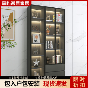 家用书柜带玻璃门客厅立柜展示柜落地置物柜展示柜定制收纳柜客厅