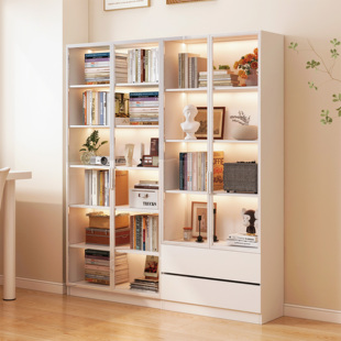 现代简约书柜带玻璃门书架书厨柜客厅展示柜靠墙一体书柜储物柜