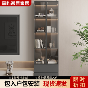 玻璃门柜带门落地置物柜电视柜旁边展示柜客厅木柜储物柜立柜窄柜