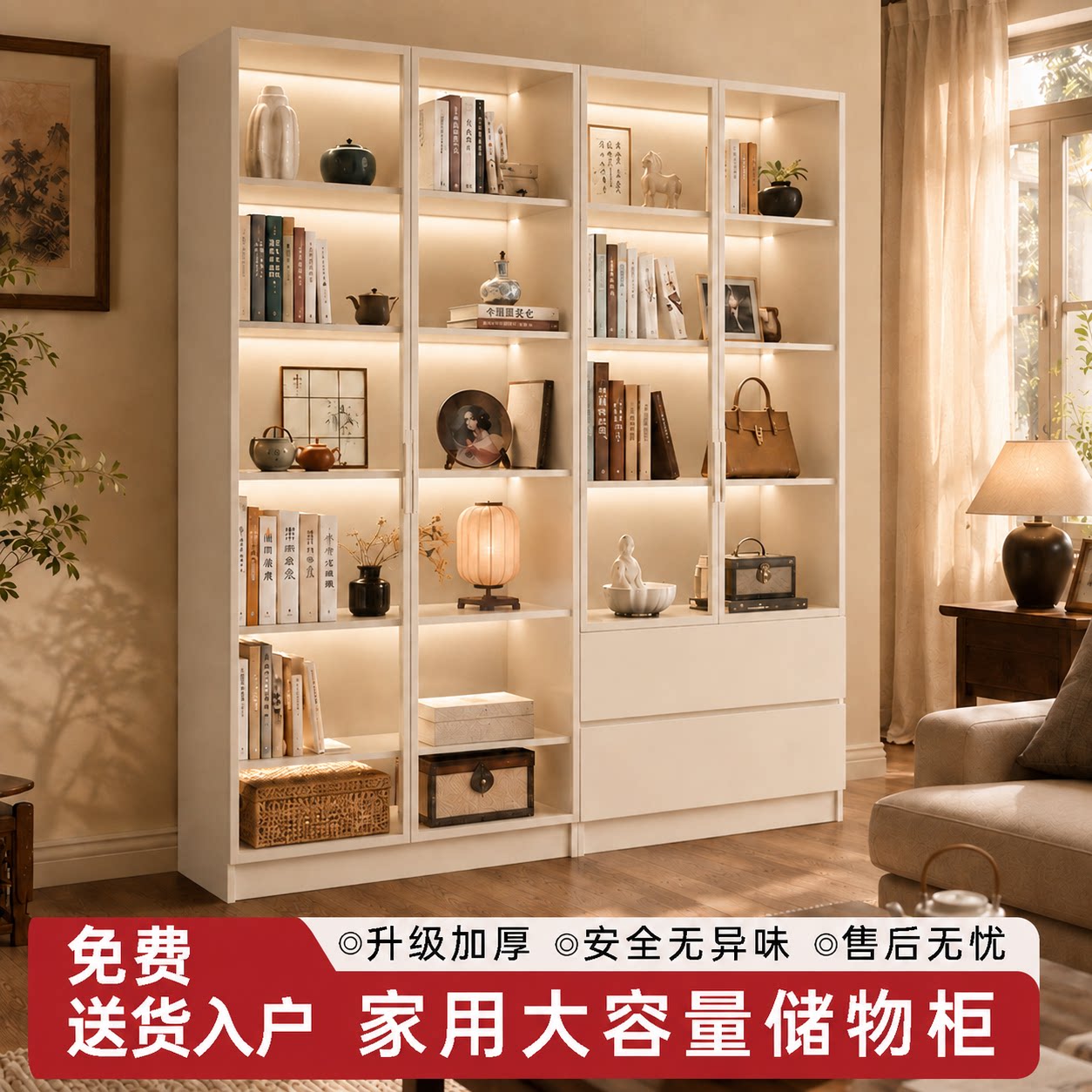 电视机边柜书柜展示柜玻璃柜家用收纳柜木质置物柜立柜储物柜带门