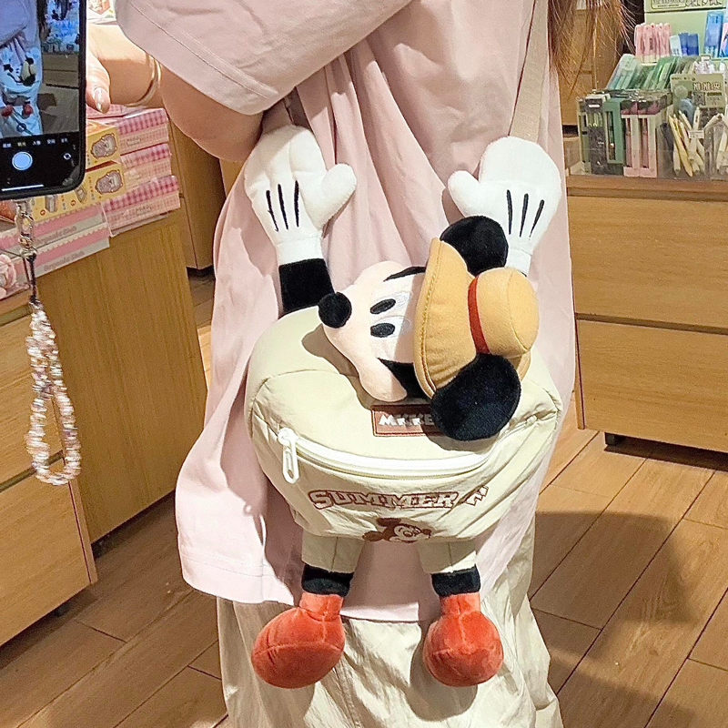 日本可爱卡通毛绒玩偶小包包新款小米奇露营斜挎包外出旅行小背包