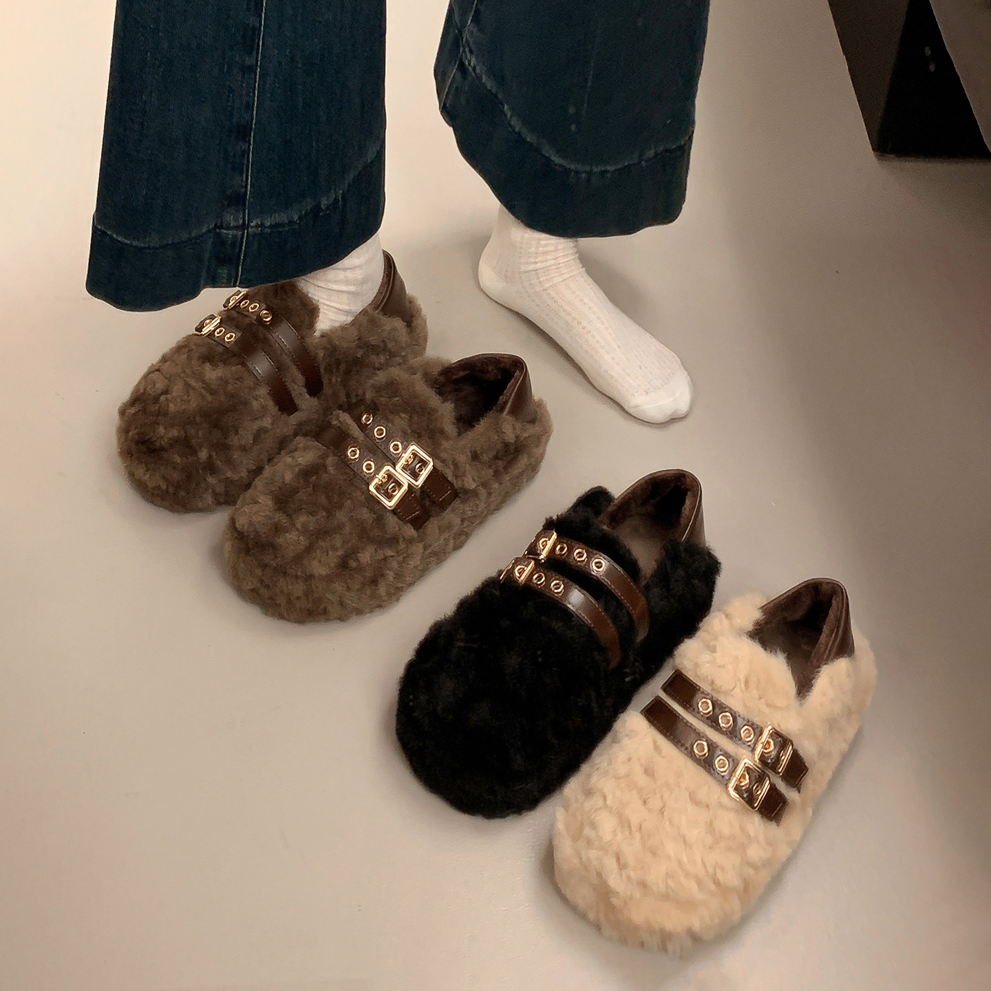 日本内增高5CM毛毛鞋女外穿秋冬新款面包雪地短靴棉鞋加绒勃肯鞋,女鞋,棉鞋,淘宝优惠券,粉丝福利购,淘宝优惠卷