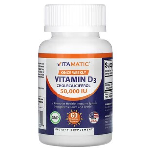 美国Vitamatic维生素D3胆钙化醇50000国际单位60粒骨骼和牙齿健康