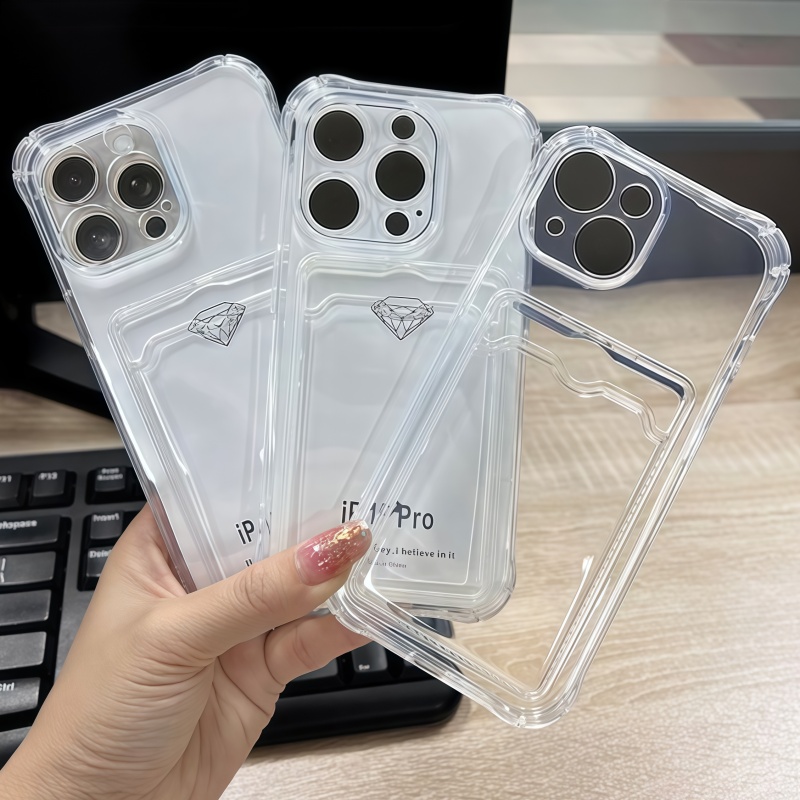 适用苹果17ProMax 16 15Plus 16Pro 14插卡透明壳iPhone12 13Pro手机壳11全包X卡包TPU软套软套XR高透XSMax