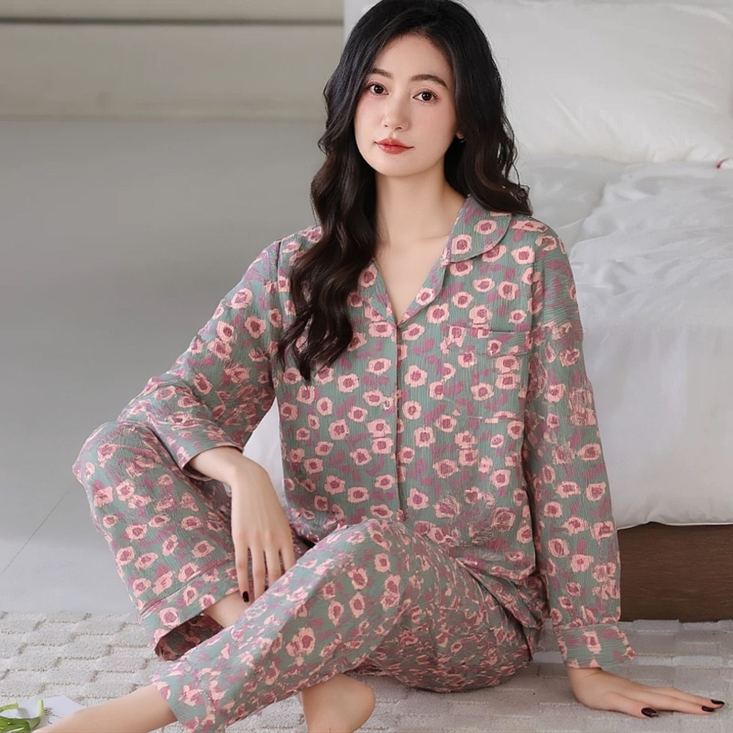 睡衣女士春秋季新款加肥加大纯棉纱胖MM200斤中式复古国风家居服