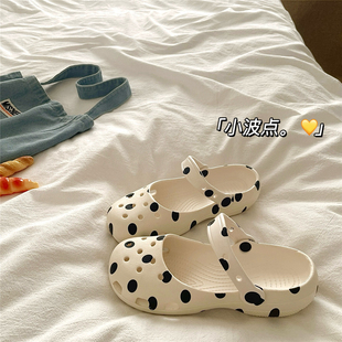 波点芭蕾圆舞曲~!甜美温柔ins夏季洞洞鞋女厚底两穿防滑凉拖鞋潮
