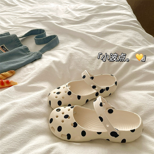 波点芭蕾圆舞曲~！甜美温柔ins夏季洞洞鞋女厚底两穿防滑凉拖鞋潮