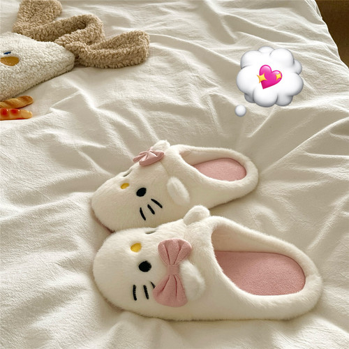 软绵绵kt猫~！高级感ins可爱静音居家棉拖鞋女冬季保暖毛毛拖鞋潮