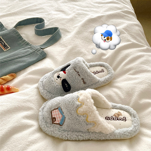 北极冰川蓝！宅家小狗~可爱ins包头保暖毛毛拖鞋女冬季保暖棉拖鞋