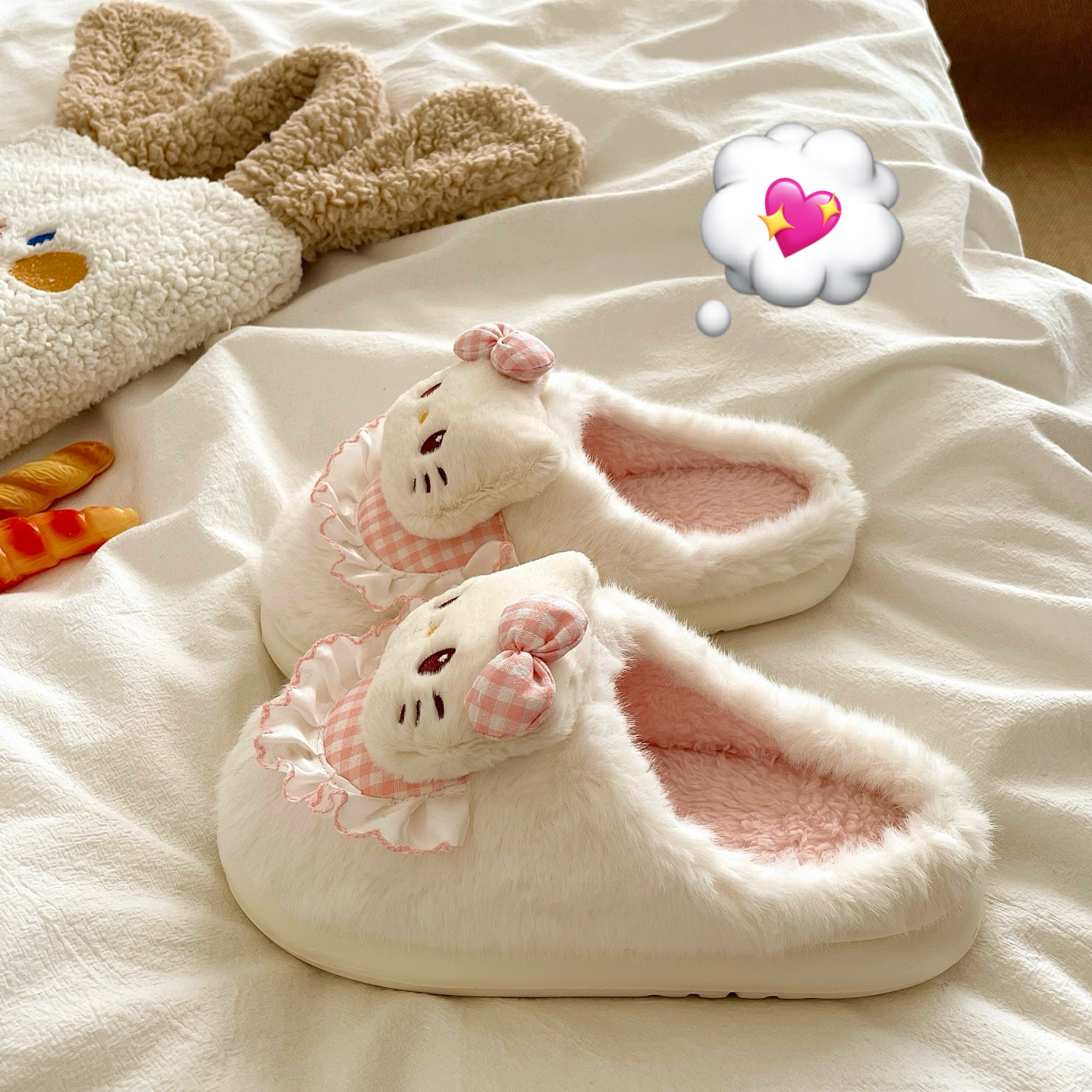 奶油慕斯kt~！软萌ins可爱卡通棉拖鞋女居家室内保暖加绒毛毛拖鞋