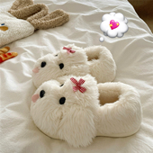 女居家保暖防滑厚底毛毛棉拖鞋 嗲嗲吐舌小狗 可爱ins包跟棉鞋 潮