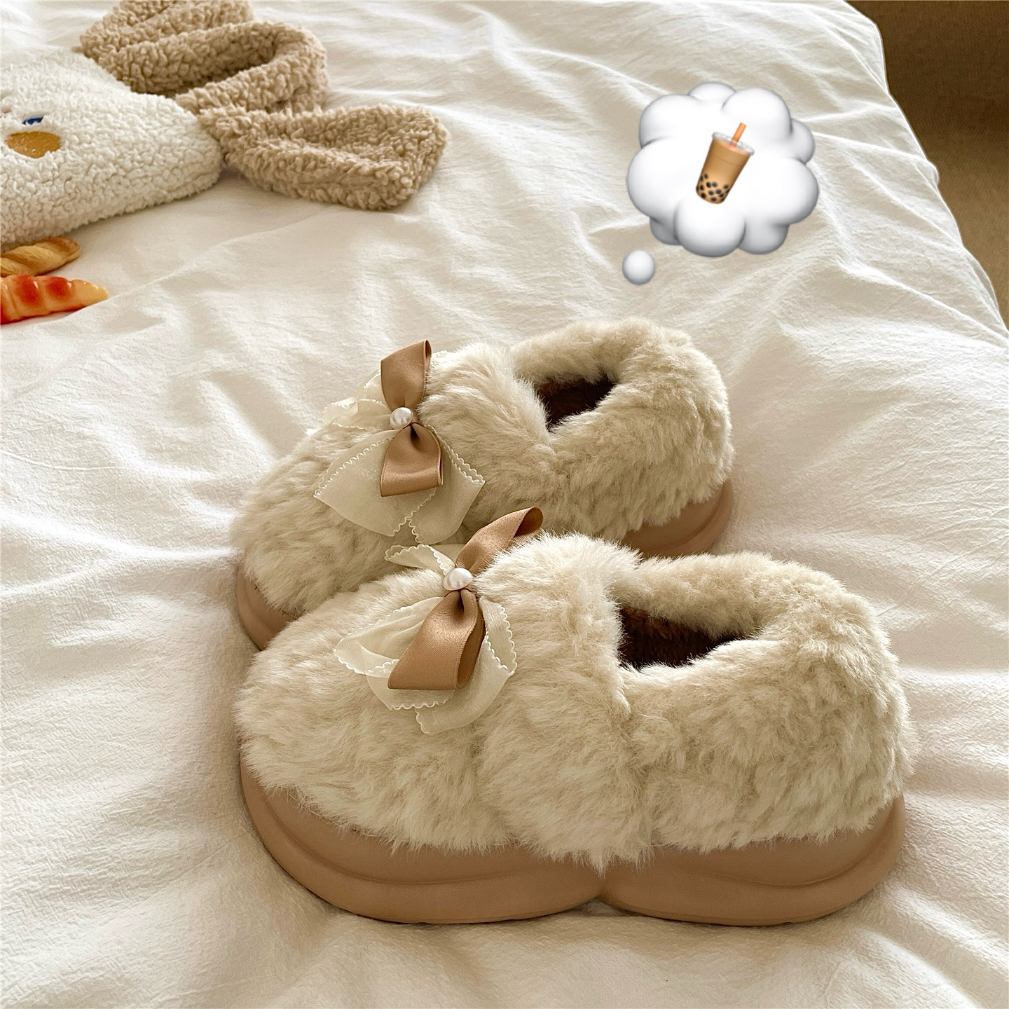 奶乖蝴蝶结~！精致ins可爱包跟棉鞋女外穿居家保暖加绒毛毛棉拖鞋