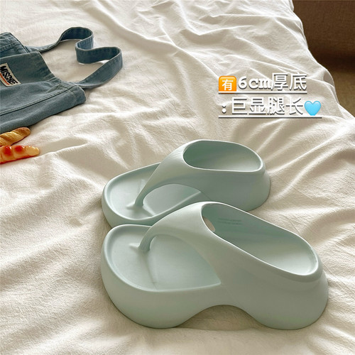 薄荷奶绿~！6cm增高厚底夏季人字拖女海边沙滩透气防滑度假凉拖鞋