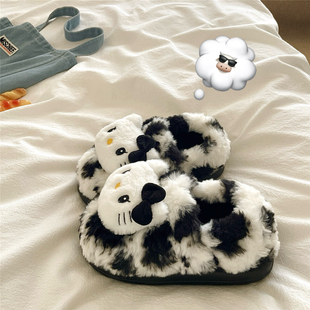 奶牛物语KT猫~！甜美ins可爱包跟棉鞋女加绒保暖厚底毛毛棉拖鞋潮