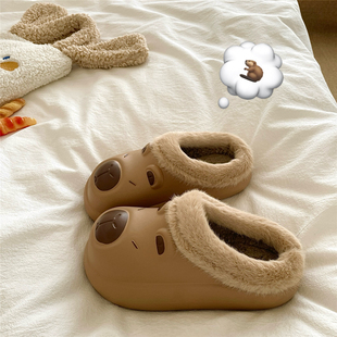 瞌睡卡皮巴拉~！防水ins可爱包头棉拖鞋女外穿厚底冬季毛毛拖鞋潮
