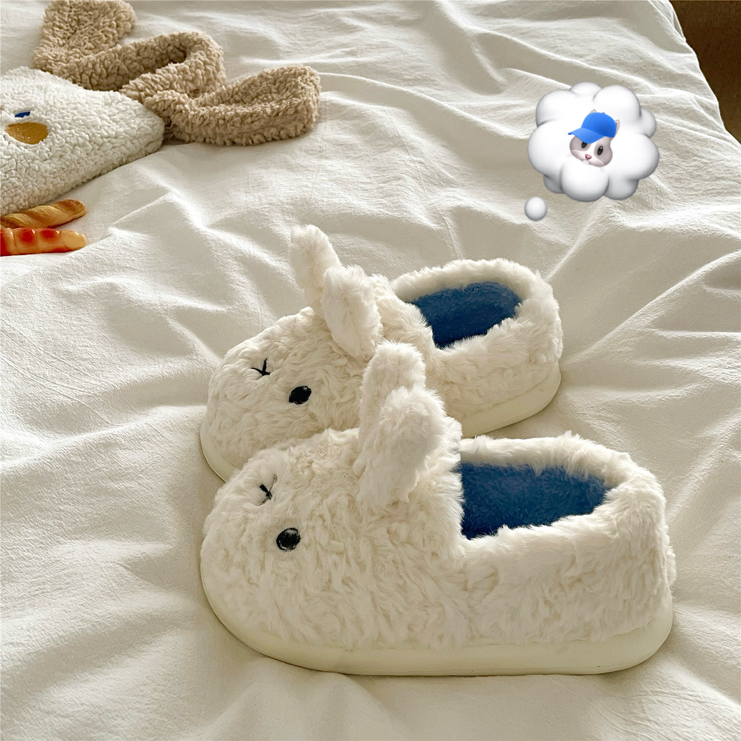 冰川蓝米菲兔~！兔耳朵ins可爱包跟棉鞋女厚底保暖加绒毛毛棉拖鞋,女鞋,毛毛鞋,淘宝优惠券,粉丝福利购,淘宝优惠卷
