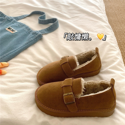 冷萃拿铁~！显脚小加绒保暖勃肯鞋女ins外穿包跟冬季毛毛厚底棉鞋