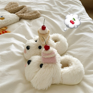 棉拖鞋 女居家加绒冬季 潮 蛋糕ins甜美包跟毛毛棉鞋 贪吃马尔济斯