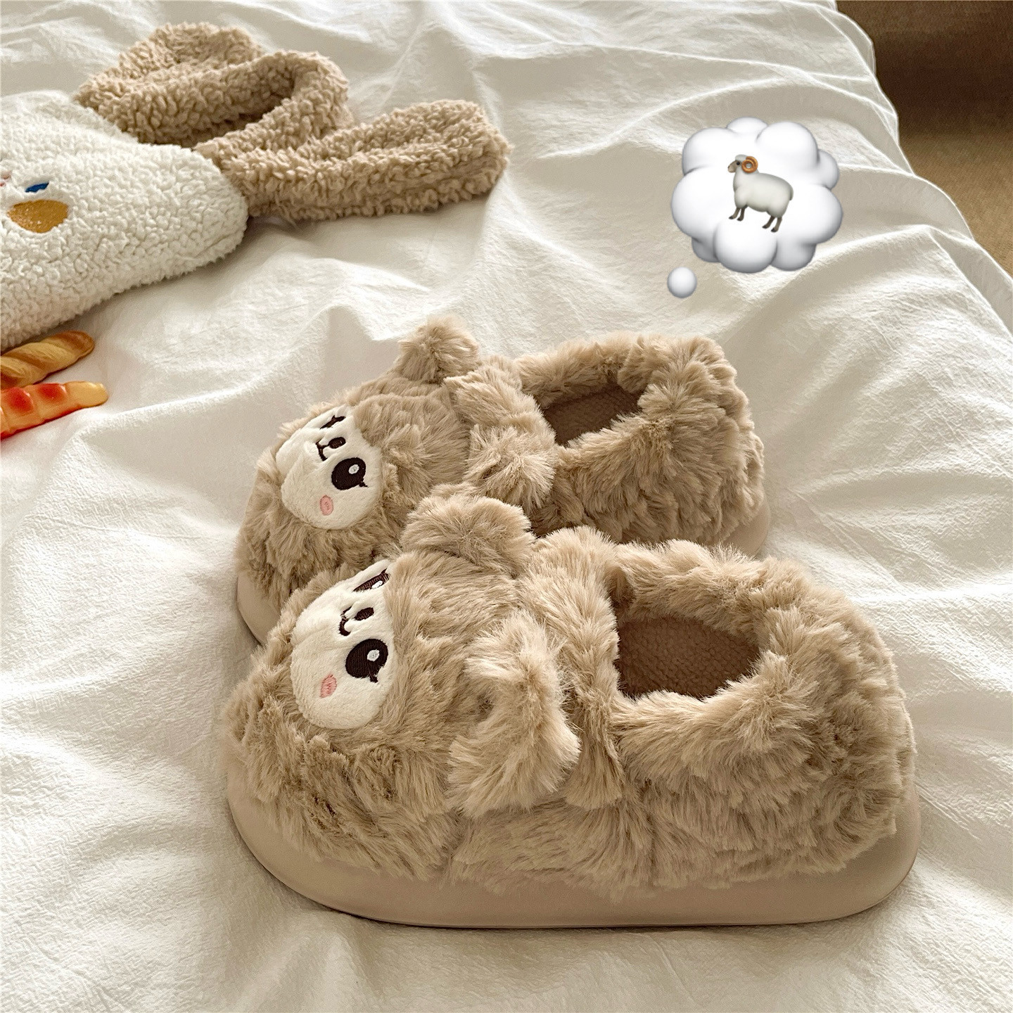 牧场小羊羔~！可爱ins包跟棉鞋女厚底居家冬季加绒保暖毛毛棉拖鞋,女鞋,毛毛鞋,淘宝优惠券,粉丝福利购,淘宝优惠卷