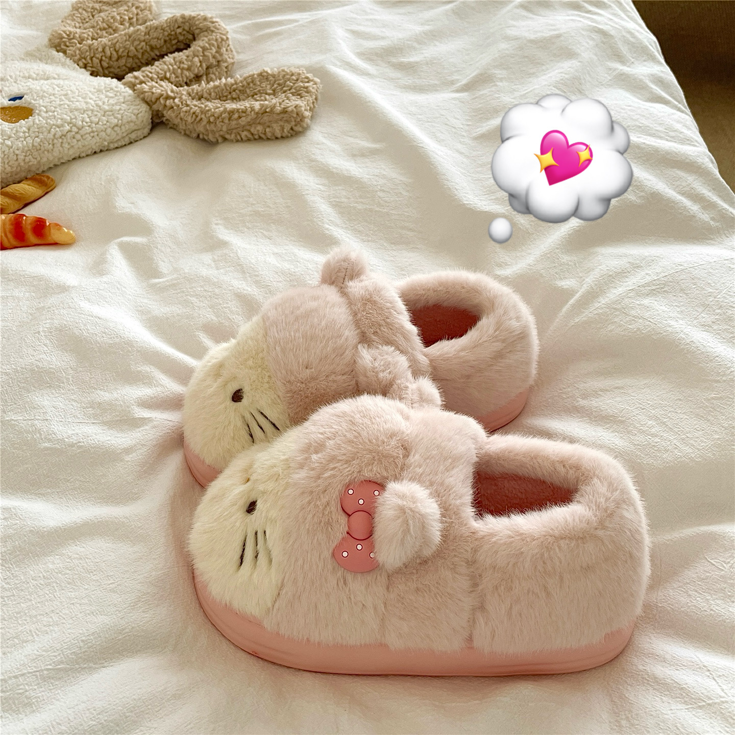 奶芙芙kt猫~！ins可爱加厚包跟棉鞋女厚底居家保暖加绒毛毛棉拖鞋