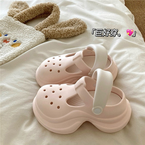 多色b入~！显瘦7cm厚底增高洞洞鞋女外穿透气包头防滑夏季凉拖鞋