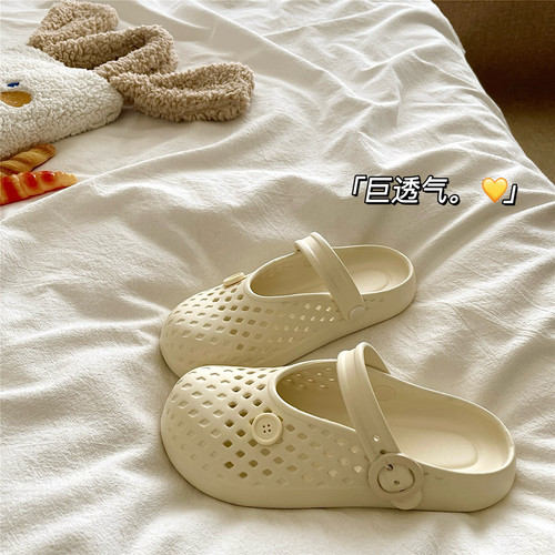 芭蕾圆舞曲~！巨透气ins清凉洞洞鞋女外穿夏季沙滩防护包头凉拖鞋